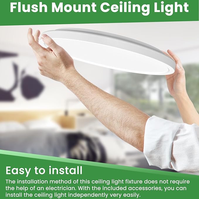 hepside 12Inch Flush Mount Light Fixture White, 28Watt, Dimmable & 3000K-4500K-6000K Flush Ceiling Light Fixture 3200LM Low Profile Ceiling Light for Kitchen Bedroom Hallway Porch