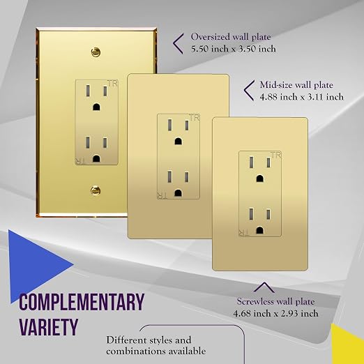 ENERLITES Elite Series Decorator Receptacle Outlet Child Safe Tamper-Resistant, Self-Grounding, Residential Grade, 15A 125V, UL Listed, Wall Plate Included, 61501-TR-GDWP2P, Gold (2 Pack)
