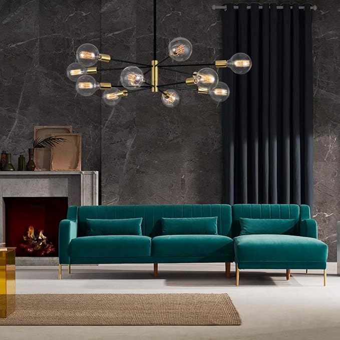 KAISITE Modern Chandelier 12-Light Sputnik Chandeliers Black and Gold Chandelier Light Fixtures for Dining Room Over Table Mid Century Height Adjustable High Ceiling Kitchen Farmhouse Chandelier