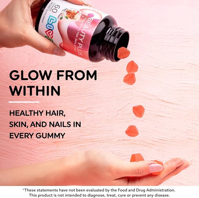 LIVS Beauty Plus Gummy Vitamins - Biotin Gummies for Hair, Skin and Nails | Natural, Gluten-Free, Non-GMO Beauty Supplement with Vitamin A, C, E, B12, D2, Zinc & More - Cream Soda Flavor - 60 Ct