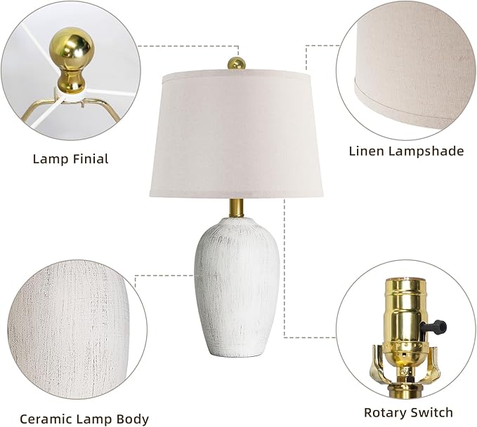 AIEAMPDO 21'' Set of 2 Rustic Ceramic Small Table Lamps for Living Room Bedroom, Farmhouse Vintage Nightstand Lamps for Office Entryway End Table, 2 Bulbs Included