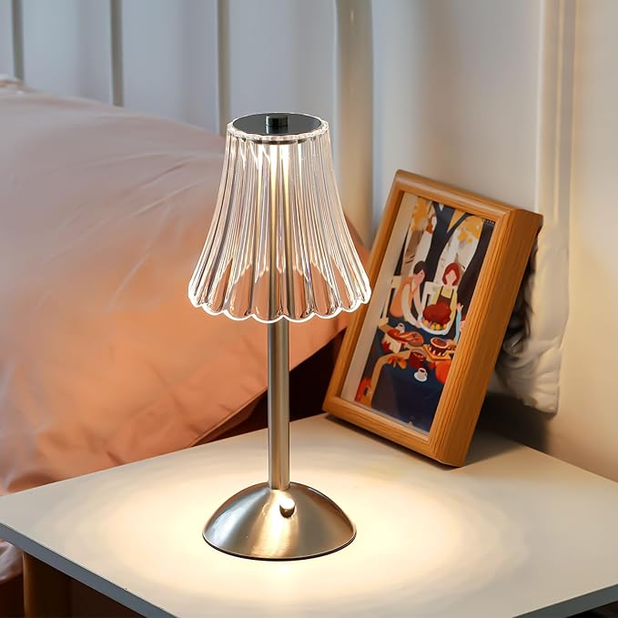Liliful 6 Pcs Cordless Table Lamp Rechargeable Touch LED Small Gold Portable Battery Operated USB-c Desk Lamp 3 Color Dimmable for Bedroom Living Room Dining (Silver,Rose Style)