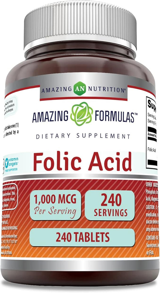 Amazing Formulas Folic Acid 1000 Mcg (1 Mg) | 240 Tablets Supplement | Vitamin B9 | Non-GMO | Gluten Free | Made in USA