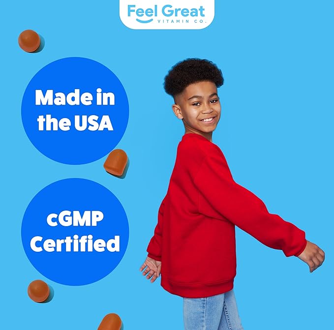Gummies multivitamines Feel Great Kids | Vitamines saveur agrumes et fraise pour enfants | Gummies multivitamines avec vitamine D pour le soutien des os, des muscles et du système immunitaire | Vitamines à croquer | Pour 45 jours