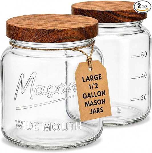 kitchentoolz Large Mason Jars with Lids – 64 oz Mason Jars Wide Mouth, 1/2 Gallon Glass Jar with Lid for Pantry Storage, Canning, Flour, Dry Goods – 2 Pack