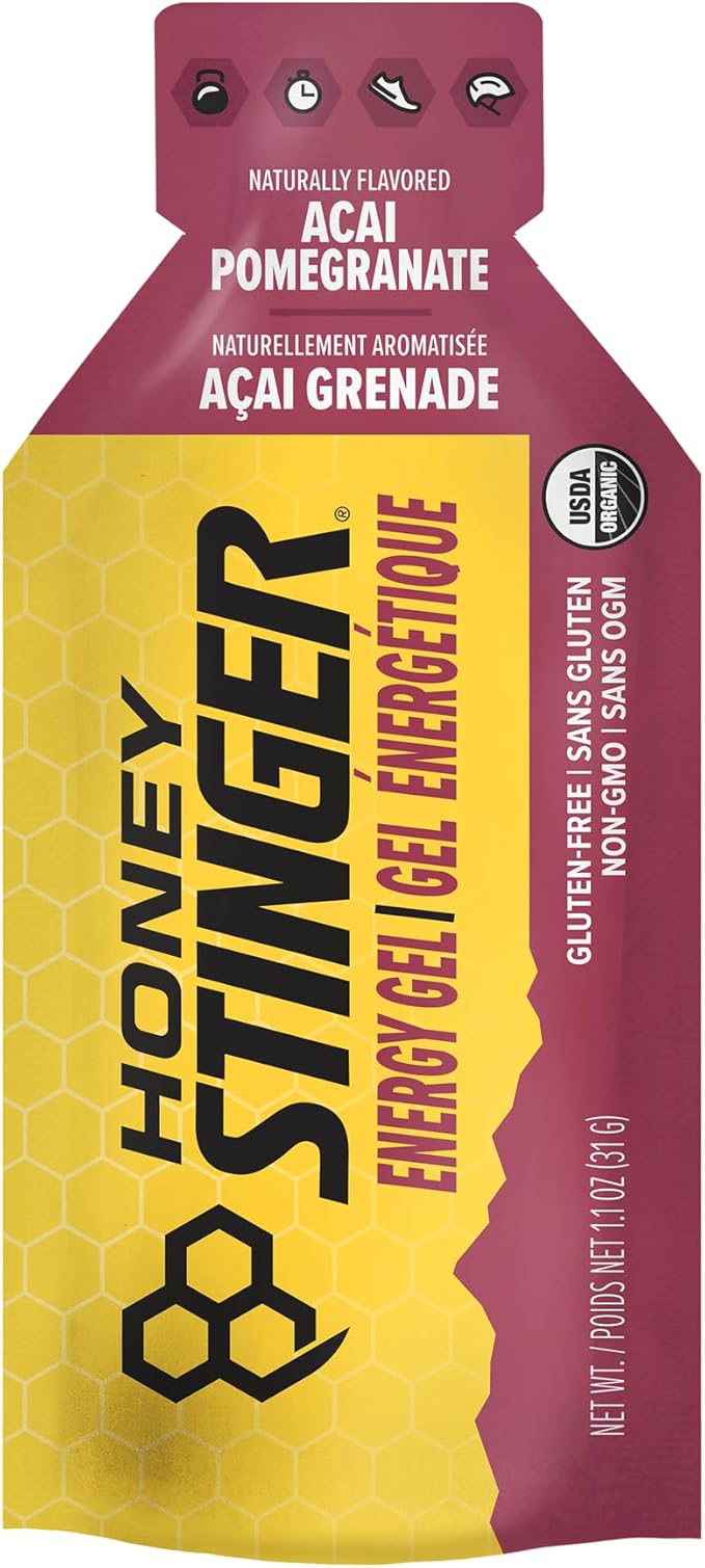 Honey Stinger Organic Acai Pomegranate Energy Gel, Gluten Free & Caffeine Free, for Exercise, Running and Performance, Sports Nutrition for Home & Gym, Pre and Mid Workout, 24 Pack, 26.4 Ounce