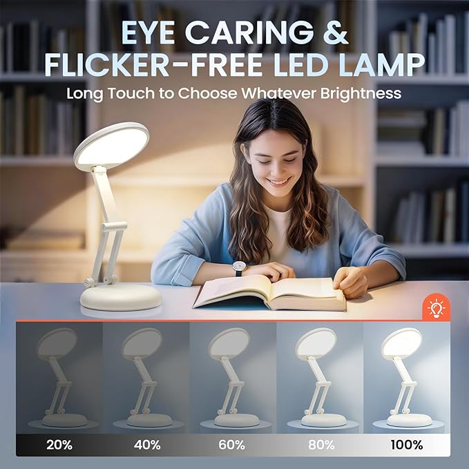 One Fire Cordless Desk Lamp,Dimmable Small Battery Powered Lights,3600mAh Rechargeable Wireless Table Lamp,Mini Lamp&Portable Light for Bed,Book Reading,Home for Small Spaces,Nail Light,Craft,Office