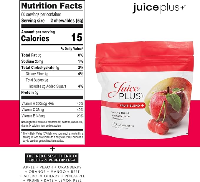 JuicePlus+ フルーツ、ベジタブル & ベリーブレンド ソフトチュアブル（チュアブル） - 植物由来成分30種類配合！ ヴィーガン向けグミ（子供＆大人用） - グルテンフリー、非遺伝子組み換え、高果糖コーンシロップ不使用 - 3袋入り（各30チュアブル）