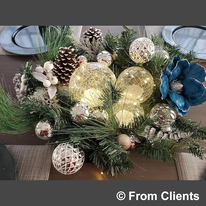 Crackle Globe LED Lamp Battery Operated with Timer, Lighted Glass Orb for Living Room & Festival Christmas Decoration, Indoor Glowing Night Light Sphere Table Lamp for Mother's Gift, Glass Ball Light