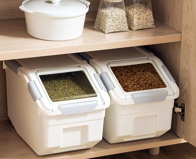 LISM 2 Pack Dog Food Storage Container with Scoop,Large Airtight Pet Dog Food Bin,Container for Dog Treats Rice,Dog Cat Dry Food Bin,Baking Supplies,Flour,Rice,Kitchen Pantry Cereal(15 LB)