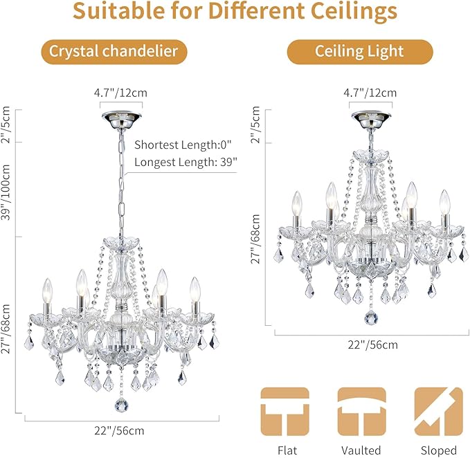 Crystal Chandelier Light Fixture, Modern K9 Crystal Chandelier Dining Room Light Fixture, Crystal Pendant Ceiling Light for Bedroom Modern Lighting Fixture for Living Room Kitchen Island Hallway