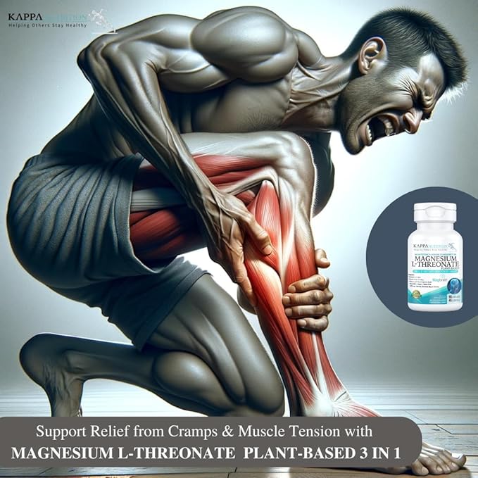Kappa Nutrition alimenté par Magbrain™ Magnésium L-Thréonate végétal, 90 capsules véganes, 420mg de magnésium élémentaire (3 capsules) à partir de 2 253mg, soutien du cerveau, du sommeil et des muscles.