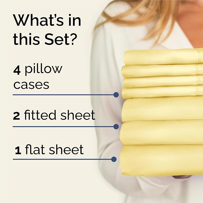 Split King 7 Piece Sheet Set - Comfy Breathable & Cooling - Ultra-Soft Hotel Luxury Bedding Set w/ 8-16 Inch Deep Pockets - 1 Flat & 2 Fitted Sheet & 4 Pillowcases - Wrinkle Free & Easy Care - Yellow
