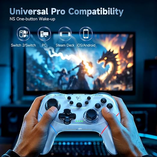 AceGamer 2 Pack Stinto Pro Wireless Controller for Nintendo Switch 2/Switch/Lite/OLED/PC/Steam, Hall Effect Joysticks & Triggers, RGB Grip, Dual Vibration/Wake-Up/Turbo/Macros/4-Way D-Pad