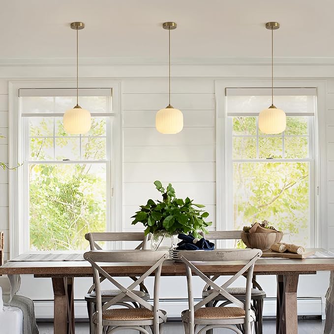 KCO Lighting Modern Gold White Glass Pendant Light Contemporary Brass Metal Kitchen Island Dining Pendant Light Industrial Large Globe Pendant Lamp 1-Light Round Ball Hanging Lighting Fixture