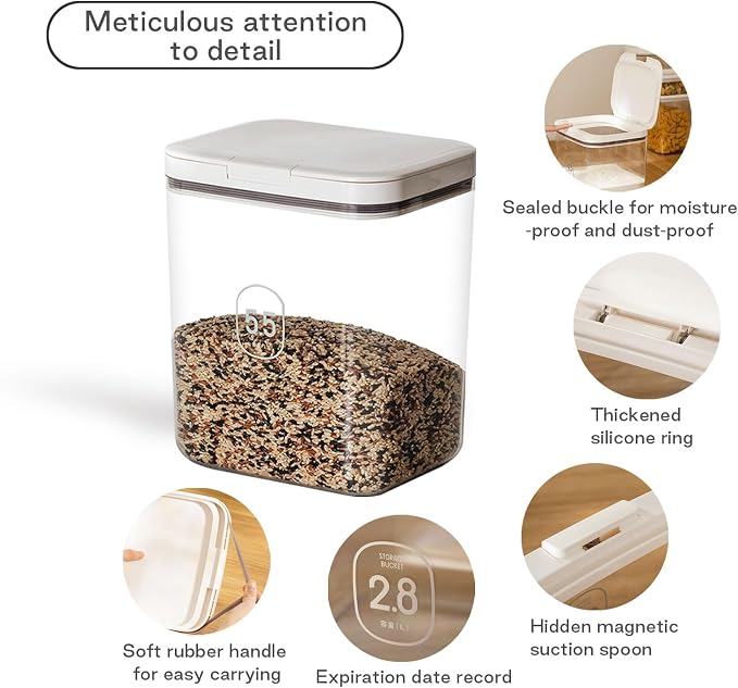 LivLab Mker Dog Food Storage Container 5 lbs Airtight Pet Food Storage Containers with Lids, Cat Food Container, BPA Free, Rice Container, Flour Dispenser(6 lbs), white