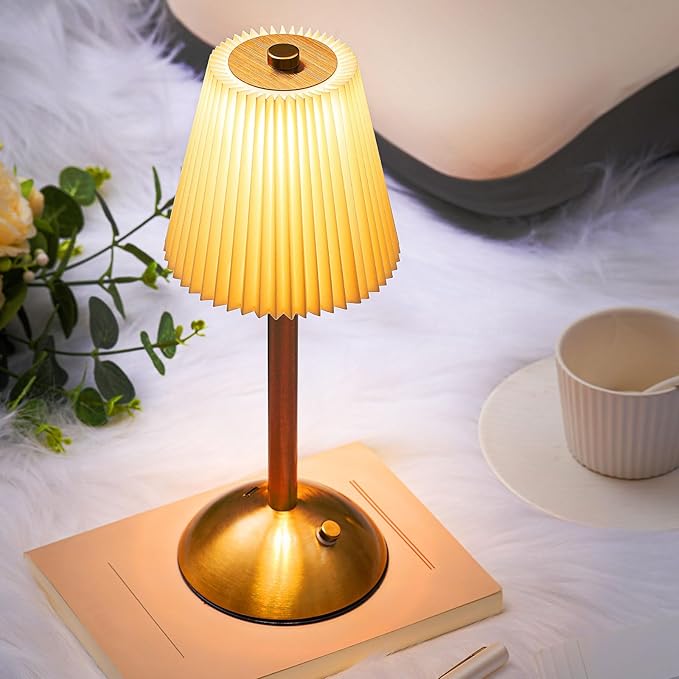 Liliful 2 Pcs Cordless Table Lamp Rechargeable Touch LED Small Gold Portable Battery Operated USB-c Desk Lamp 3 Color Dimmable for Bedroom Living Room Dining (Gold,Beige Cloth Style)