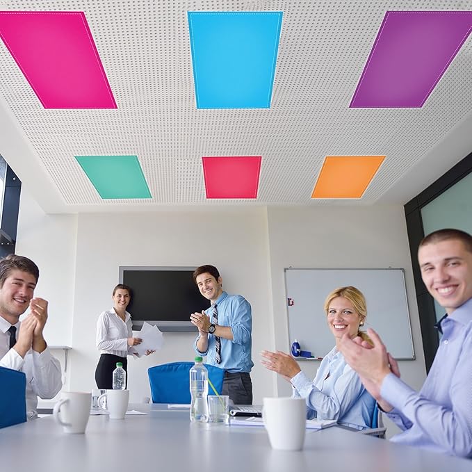 QOUBAI 6PCS Fluorescent Light Covers, 4x2 Feet Magnetic Light Cover Fluorescent Lights Shade Panel Positive Inspirational Ceiling Lights Filters for Office Classroom Home Drop Ceiling Rainbow