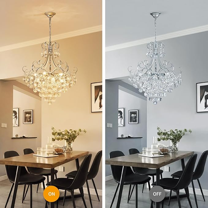 ANJIADENGSHI Crystal Chandelier K9 Crystal Lighting Chandelier for Living Room 10 E12 Bulbs High 27.6 in x Diameter 22.8 in, Silvery