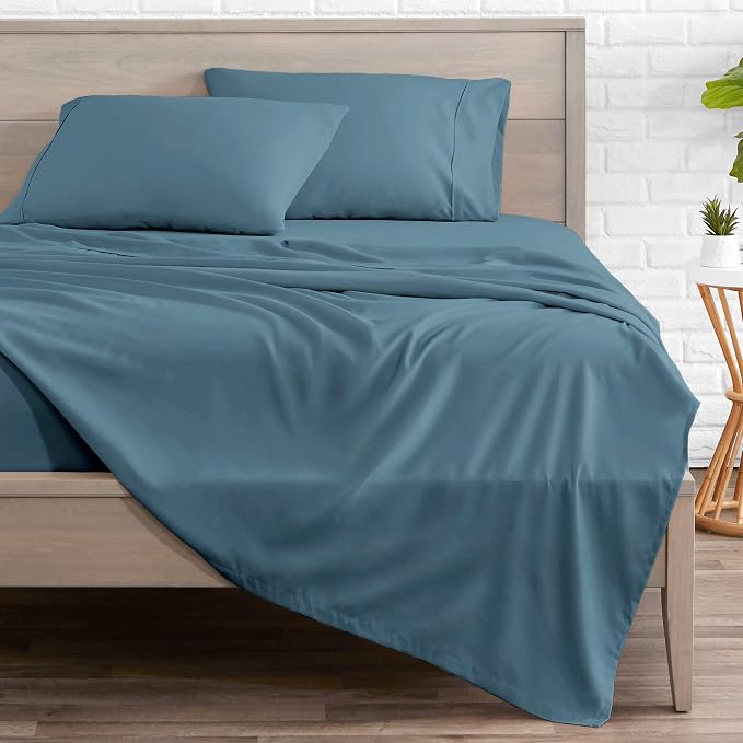 Bare Home Split King Sheet Set - 1800 Ultra-Soft Microfiber Bed Sheets - Double Brushed - Deep Pockets - Easy Fit - 5 Piece Set - Bedding Sheets & Pillowcases (Split King, Coronet Blue)