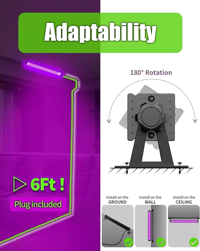 THECHAM 4 Pack 42W LED Black Light Bar, Blacklight Flood Light with 6ft Cord+Plug+Switch, Light Up 24x24ftx4 Area, for Halloween Glow Fluorescent Party Bedroom Game Room Body Paint Stage