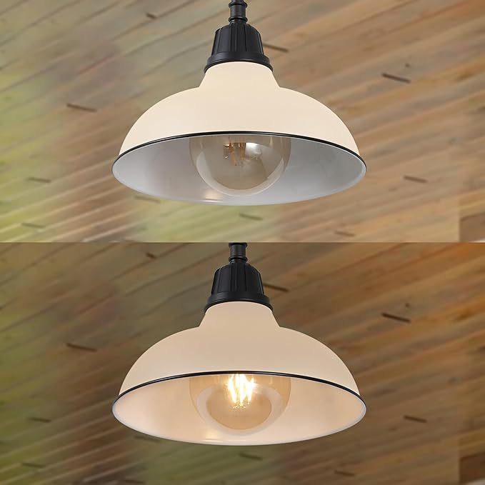 JONATHAN Y 12.25" Matte Almond 1-Light Farmhouse Indoor/Outdoor LED Pendant Iron Hanging Light, and Black Metal Shade, Rustic Ceiling Lamp for Kitchen Island, LED Bulb Included (JYL7611J)