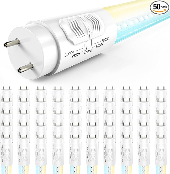 Sunco 50 Pack T8 LED Bulbs 4 Foot, 48 Inch Tube Light Bulb Fluorescent Replacement, Single/Double Ended Hybrid Type A+B, 2400 LM, 20W, Selectable CCT 3000K/3500K/4000K/5000K/6000K, Clear Lens ETL