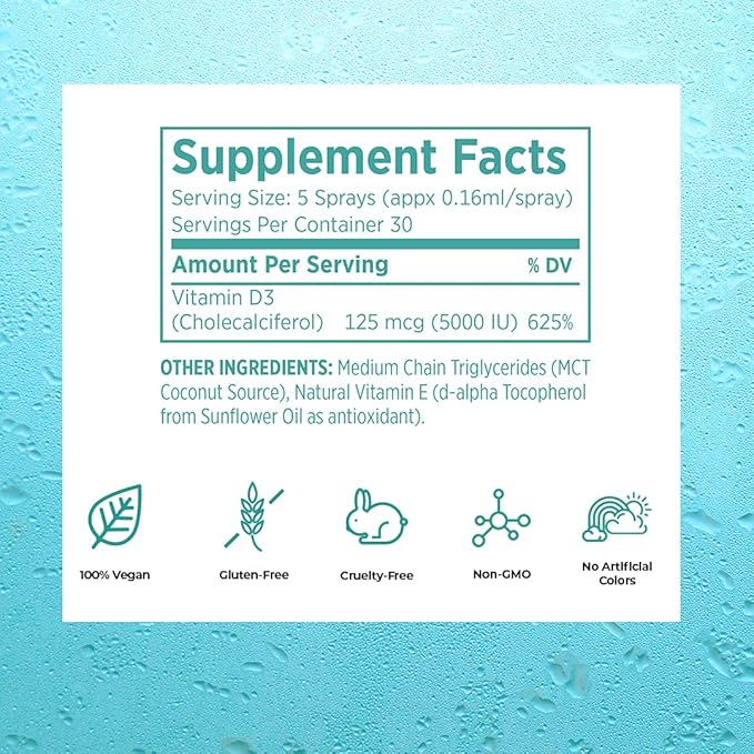 Vegan Life Nutrition ビタミンD3 5000 IU スプレーサプリメント、0.81オンス
