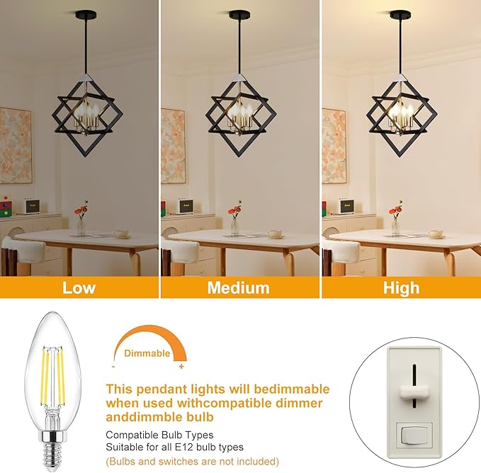 18" Modern Chandelier for Dining Room, No Assembly Required 4-Light Dining Room Light Fixture Over Table, Industrial Hanging Pendant Lights for Kitchen Island, Entryway, Foyer (Black+Brushed Nickel)