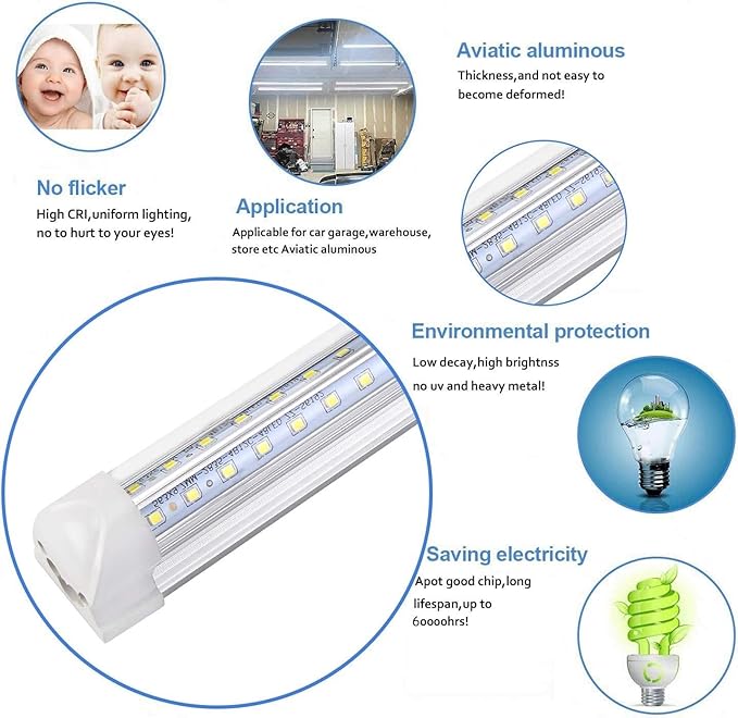 10Pack 4FT LED Shop Light - 50W 8000LM 6500K Linkable Clear Cover T8 LED Tube Light for Workshop, Warehouse, Basement - Plug and Play