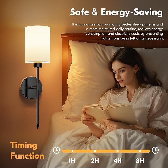 NIORSUN 20.67 inch Battery Operated Wall Sconce Set of 2, Black Rechargeable Wall Lights with 10400mAh Dimmable Bulbs and Remote, 9 Colors Wireless Wall Lamps for Bedroom Living Room Hallway