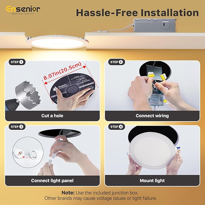 Ensenior 6 Pack 8 Inch LED Recessed Light, Dimmable, 2700K-5000K 5CCT, 1600LM High Brightness, 18W 120V, Damp Rated, Ultra-Thin Canless Wafer Light - ETL & FCC & IC