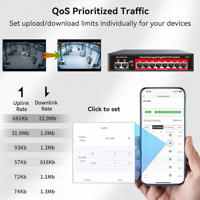 8 Port Gigabit PoE Switch with 2 Gigabit Uplink, 120W Built-in Power, 802.3af/at Compliant, Managed PoE+ Switch Support VLAN, QoS, Fanless Metal, Plug and Play(Desktop/Wall Mount)