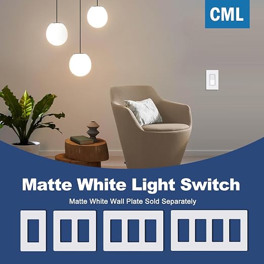 CML Matte White Decorator Rocker Paddle Light Switch, 50 Pack Single Pole Wall Switch, 15A 120/277V, On/Off Interrupter, UL Listed