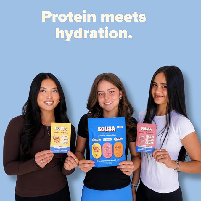 Sousa Protein + Hydration Total Recovery Formula, 20g Protein, 1500mg Electrolytes, Vitamins C, B3, B6, B12, 14 Servings (Strawberry Milkshake)