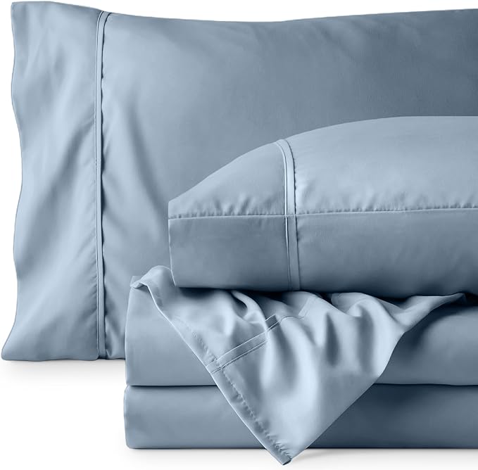 Bare Home King Sheet Set - 1800 Ultra-Soft Microfiber King Bed Sheets - Double Brushed - Deep Pockets - Easy Fit - 4 Piece Set - Bedding Sheets & Pillowcases (King, Dusty Blue)