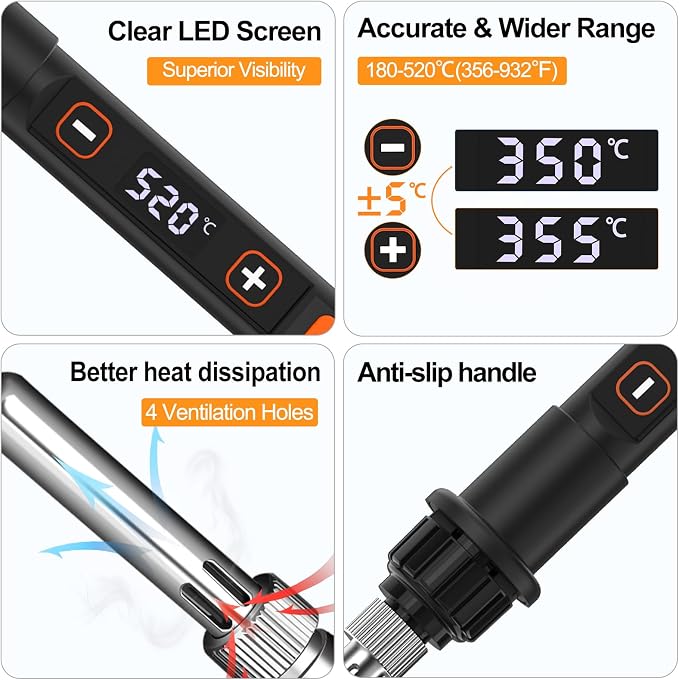 Soldering Iron Kit 80W LED 356-968℉ Soldering Iron 10s Fast Heating 18-in-1 Welding Tools for Electronics Repair DIY, PCB with Flux, Solder Wire, 5 Replaceable Tips, Desoldering Pump, Stand, Tweezers