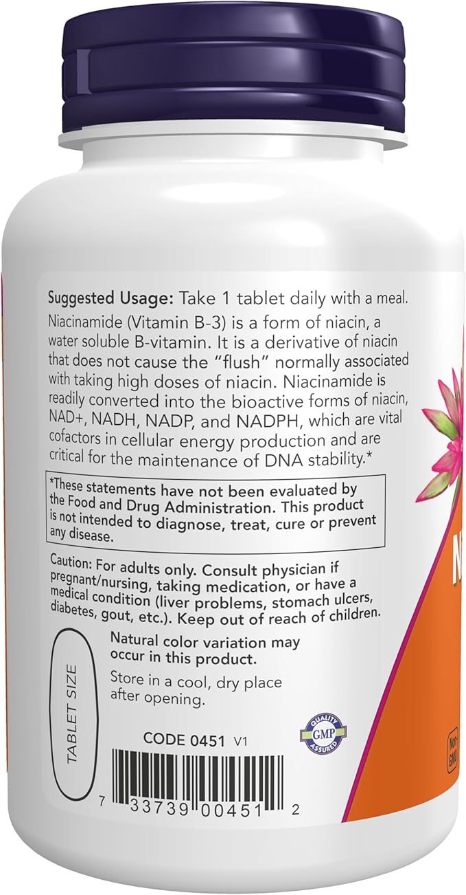 Now Foods Compléments, Niacinamide (Vitamine B-3) 1000 mg, Production d'énergie*, 90 Comprimés, Blanc, Blanc cassé