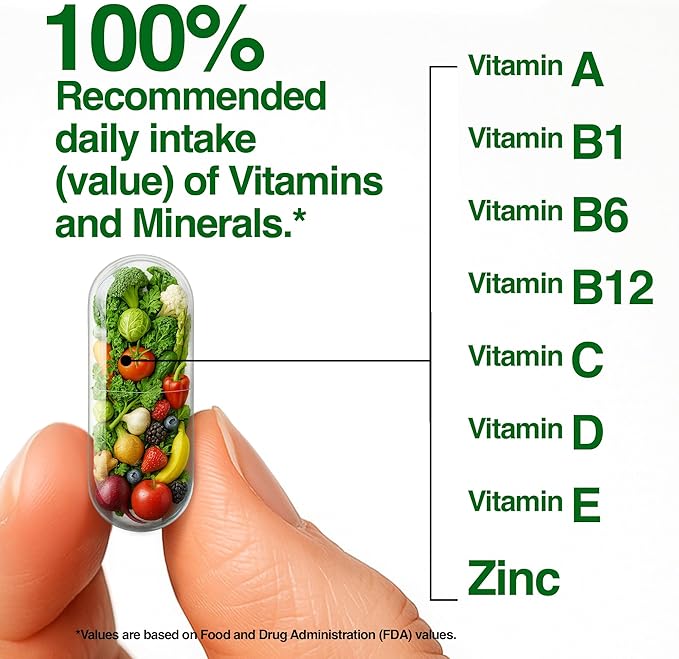 Complément alimentaire FeelGood Superfoods 1000mg Soutien Immunitaire à base de 25 fruits et légumes biologiques, puissant stimulant immunitaire avec vitamines A, C, D3 et Zinc, 60 capsules