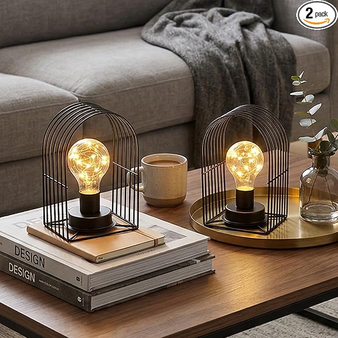 JHY DESIGN Set of 2 Battery Operated Wall Sconce 7''H Metal Wall Mount Lamp with 6-Hour Timer and Fairy Lights Bulb Table Lamp Wall Decor for Bedroom Living Room Hallway Stairway(Arch Shape)