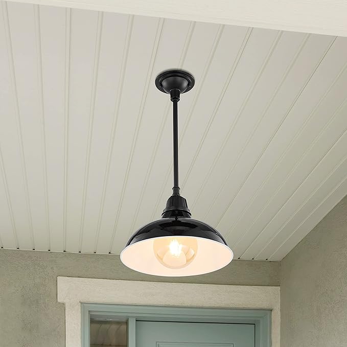 JONATHAN Y 12.25" Black 1-Light Farmhouse Indoor/Outdoor LED Pendant Iron Hanging Light, and Black Metal Shade, Rustic Ceiling Lamp for Kitchen Island, LED Bulb Included (JYL7611B)
