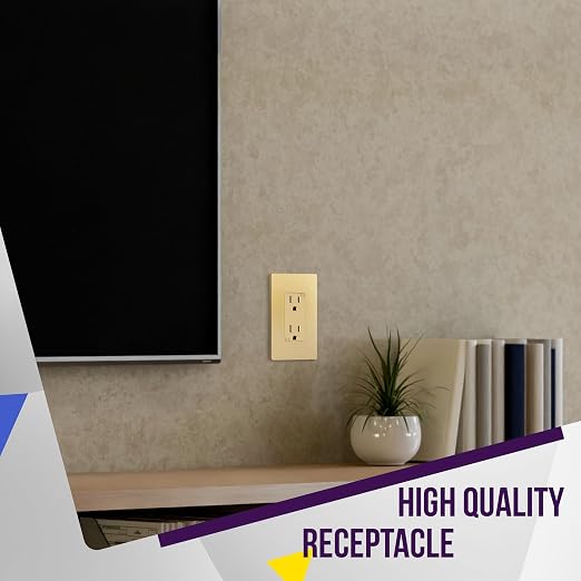 ENERLITES, Gold Elite Series Decorator Receptacle Outlet Child Safe Tamper-Resistant, Self-Grounding, 2-Pole, Residential Grade, 15A 125V, UL Listed, 61501-TR-GD2P, Gold (2 Pack)