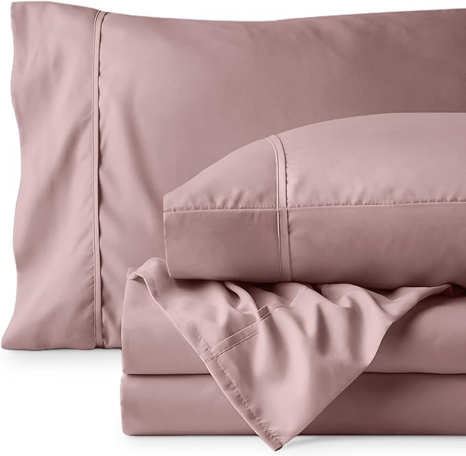 Bare Home Split Head Flex King Sheet Set - 1800 Ultra-Soft Microfiber Bed Sheets - Double Brushed - Deep Pockets - Easy Fit - 4 Piece Set - Bedding Sheets & Pillowcases (Mauve)