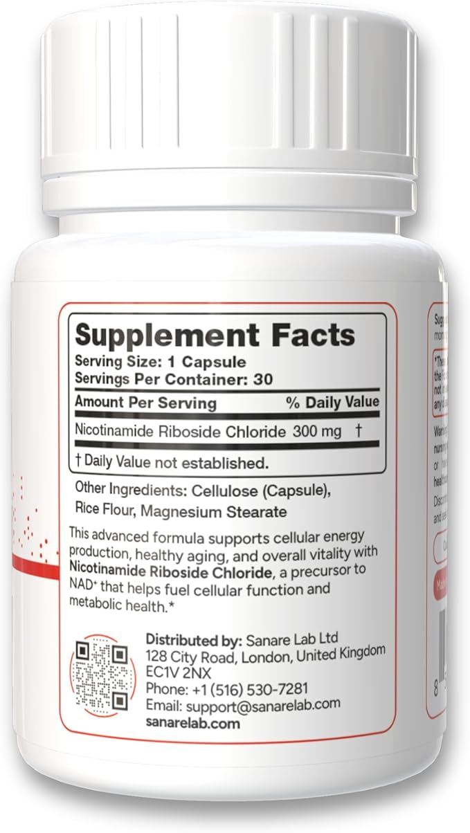 Supplément NAD+ avec Nicotinamide Riboside (NR) 300 mg | Soutien de l'énergie cellulaire et du métabolisme | 30 gélules