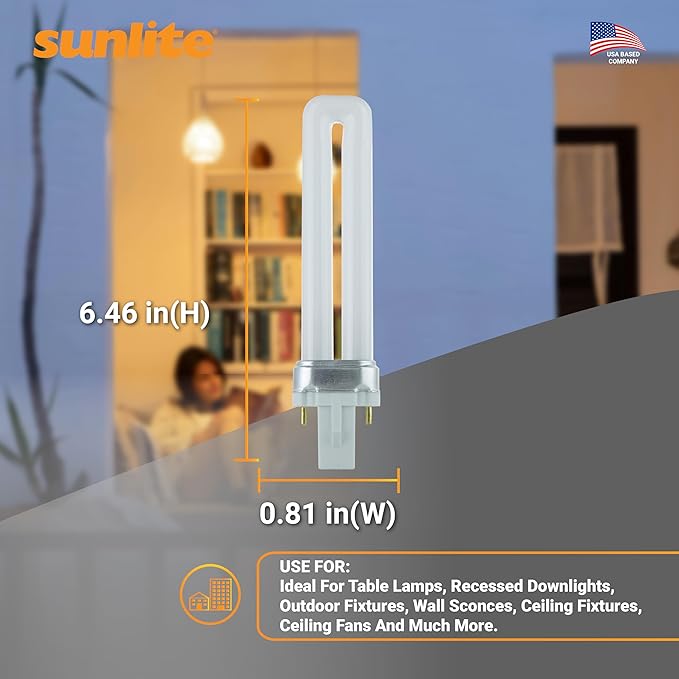 Sunlite PL13/SP30K Compact Fluorescent Single U-Shaped Twin Tube Light Bulb, 13 Watts, 120 Volts, 720 Lumens, 2-Pin GX23 Base, 3000K Warm White, 10 Pack