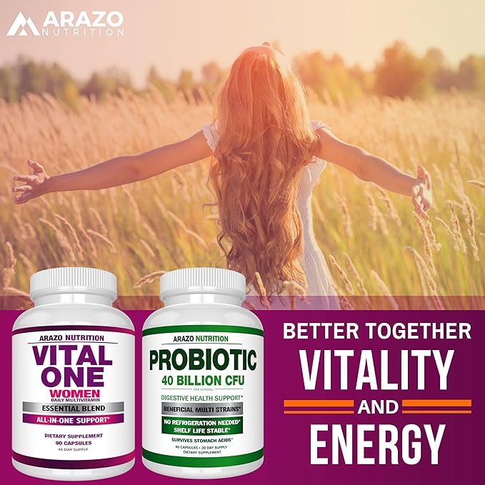 Arazo Nutrition Vital One Multivitamines pour Femmes - Complément Alimentaire Quotidien Complet - 90 Gélules Véganes