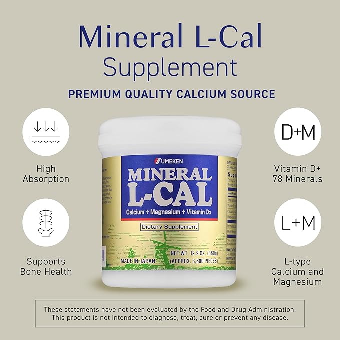 Minéral L-Cal Calcium avec Vitamine D3, Apport de 12 Mois, Format Bille Soluble dans l'Eau avec Magnésium et Minéraux, Supplément Calcium Magnésium D3 à Absorption Rapide, 3 600 Billes par Flacon, 360 g, Lot de 2