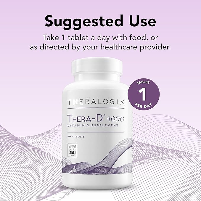Theralogix Thera-D 4000 ビタミンDサプリメント - 4,000 IU (100mcg) ビタミンD3タブレット - 90日分 - 女性と男性のための免疫サポートサプリメント - 骨と心臓の健康を助ける - NSF認証 - 90タブレット