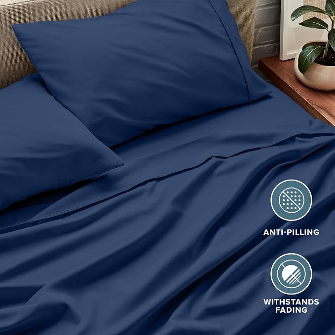 Bare Home King Sheet Set - 1800 Ultra-Soft Microfiber King Bed Sheets - Double Brushed - Deep Pockets - Easy Fit - 4 Piece Set - Bedding Sheets & Pillowcases (King, Dark Blue)