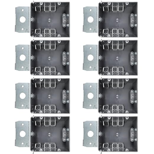 (8 Pack) Adjustable 2-Gang Electrical Box for New Construction – Heavy-Duty Grey PVC Switch & Outlet Box with Metal Bracket, ETL Listed Junction Box for Switches, Outlets & Wiring Projects